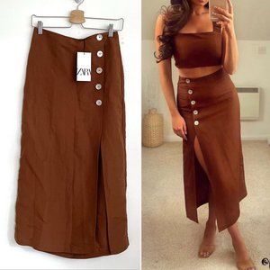COPY - NWT LINEN BLEND BUTTONED BROWN SKIRT XS